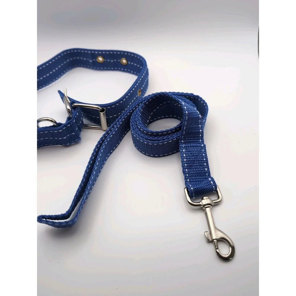 Blue dog collar 22 Inch and 5ft leash‎ set